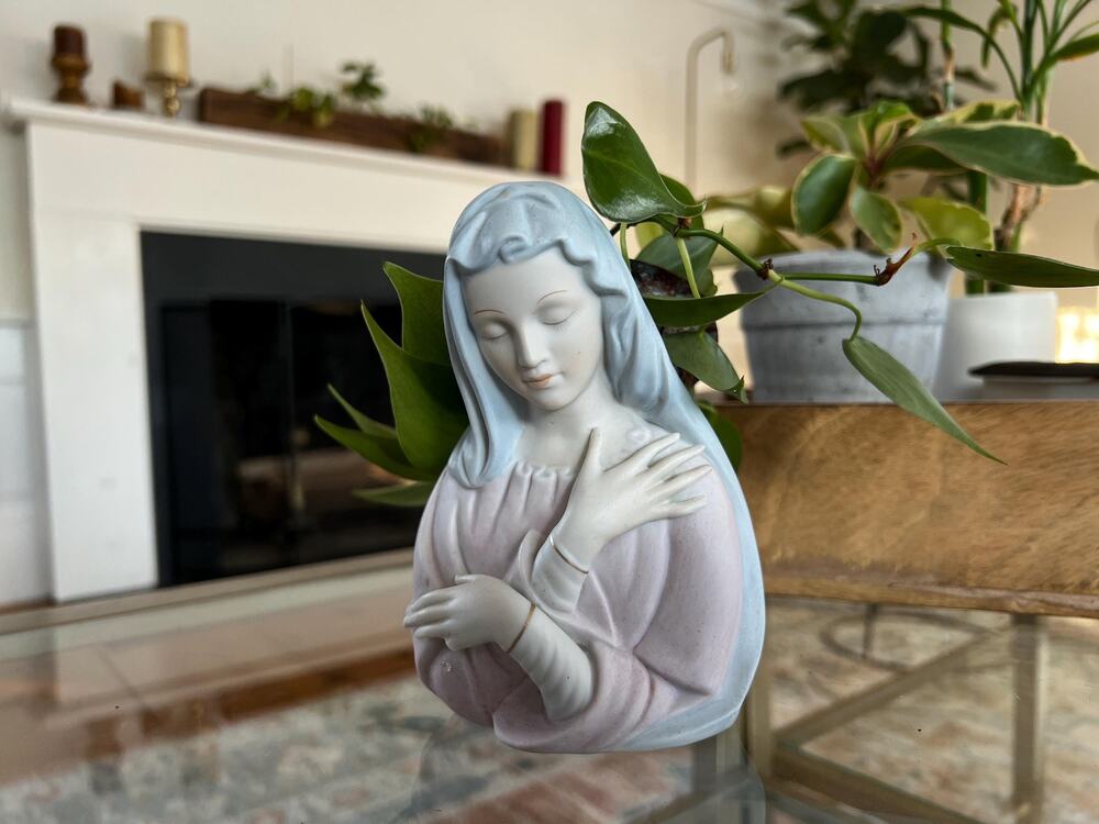 Vintage Mother Mary Ceramic Planter Japan Matte Madonna Religious Mantel Decor